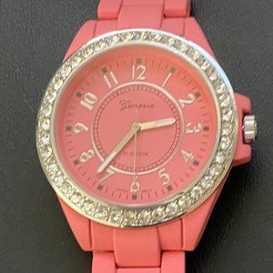 Geneva Platinum Orange Rose Quartz LadiesWatch New battery included